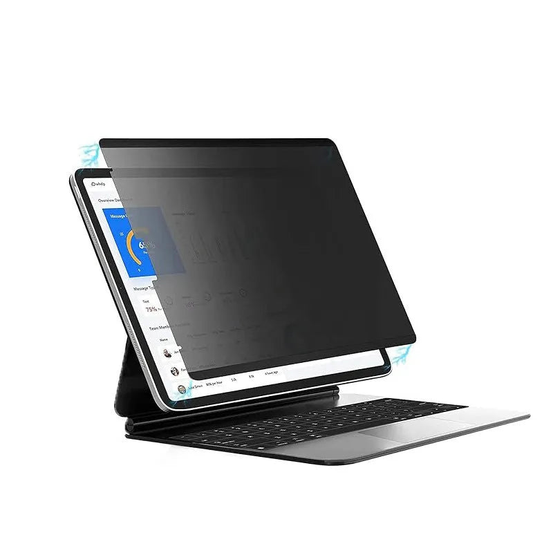 Magnetic iPad privacy screen protector with PET film and storage clip for multiple iPad models