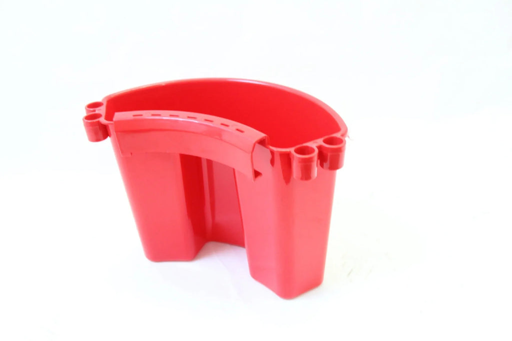 PP plastic car wash bucket shown in available colours: black, red, blue, and pink