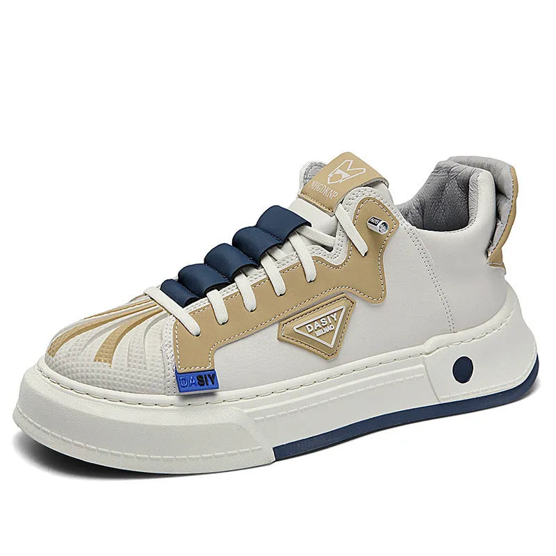 Men's beige low-top sneakers with elastic band and microfiber upper