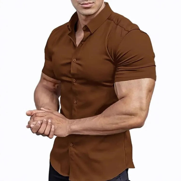 Men's casual short sleeve printed shirt with collar in multiple colour options