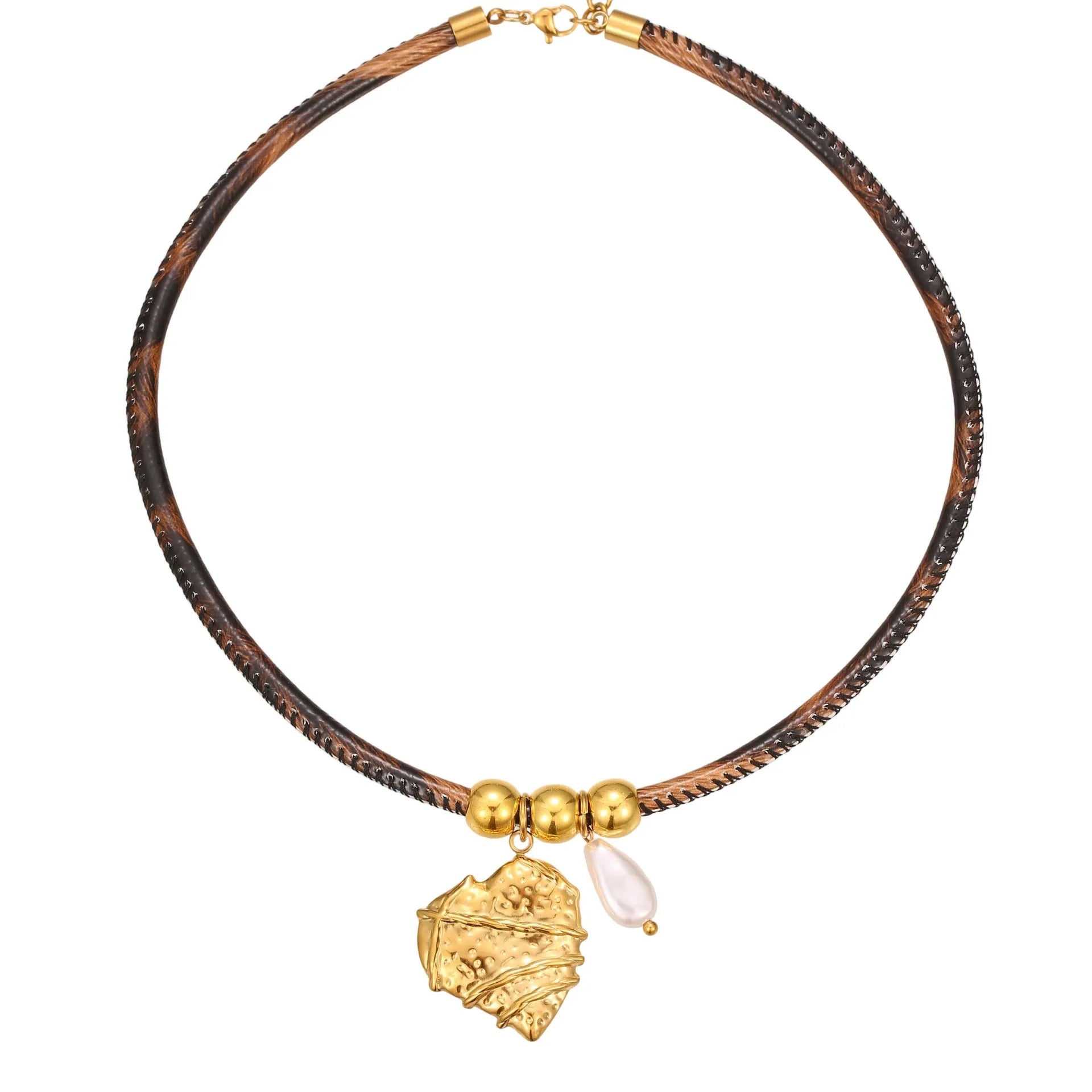 Geometric leopard design stainless steel necklace with 18K gold electroplated finish on adjustable 41-50cm chain