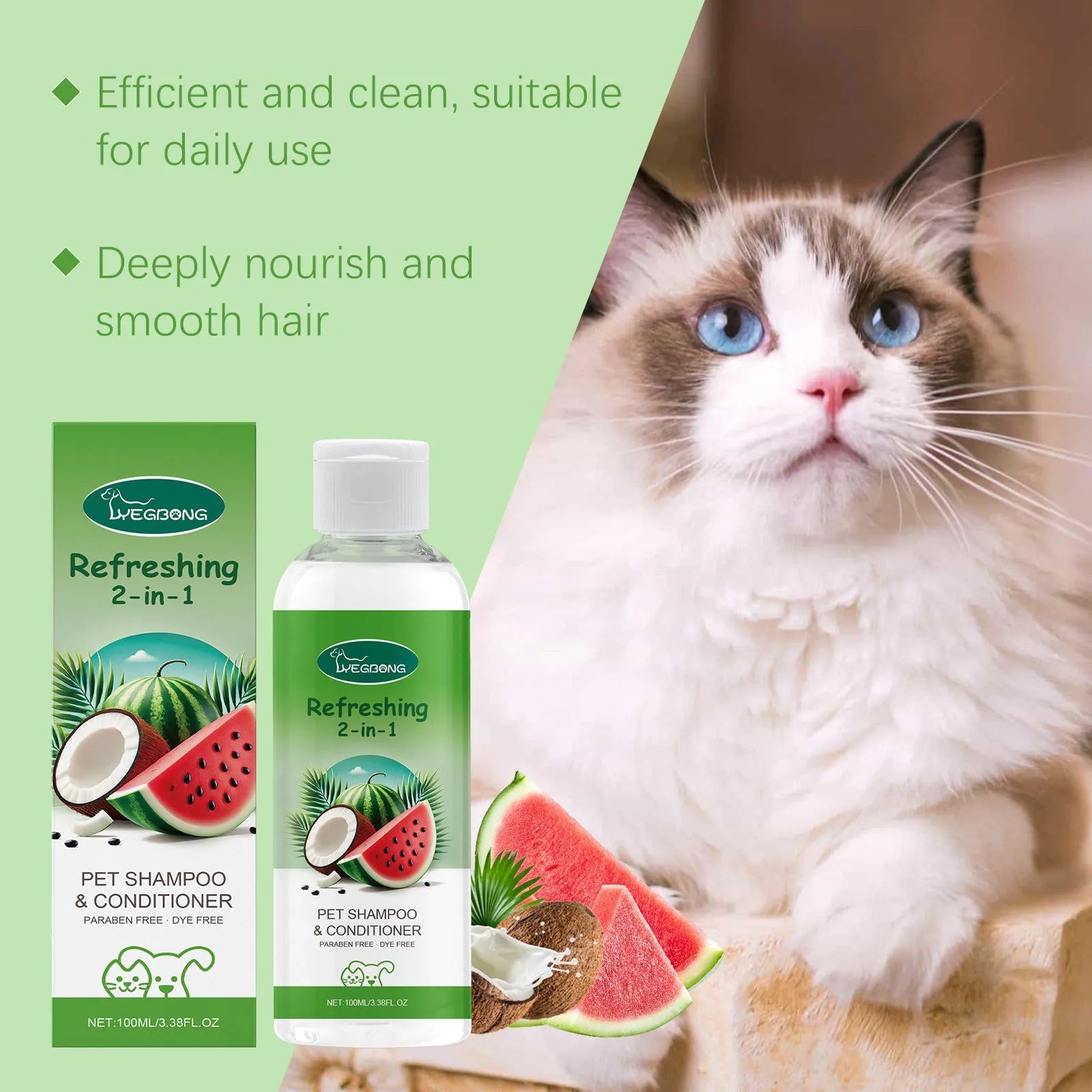 100ml bottle of pet 2-in-1 shampoo and fragrance shower gel for dogs and cats.