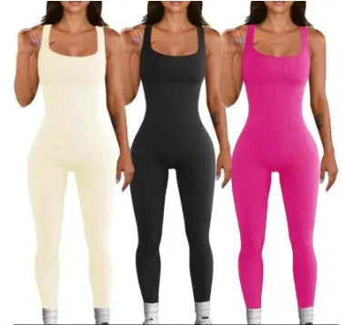 Women's spandex suspender tank top tights with adjustable buttons and long sleeves