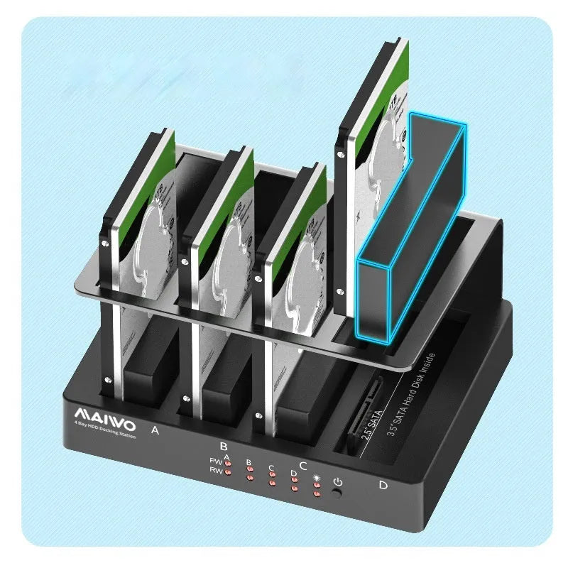 K305BU3S four-bay external hard drive docking station for 2.5-inch SATA drives with cables and accessories
