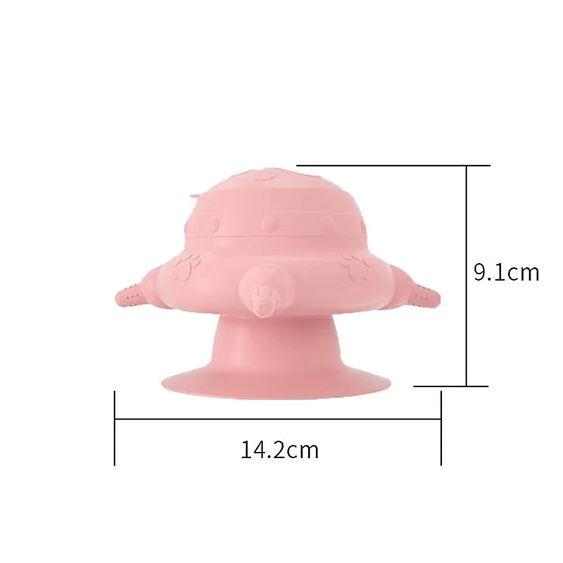 Pink pet nursing device with bionic breast-shaped milk bowl and silicone pacifiers