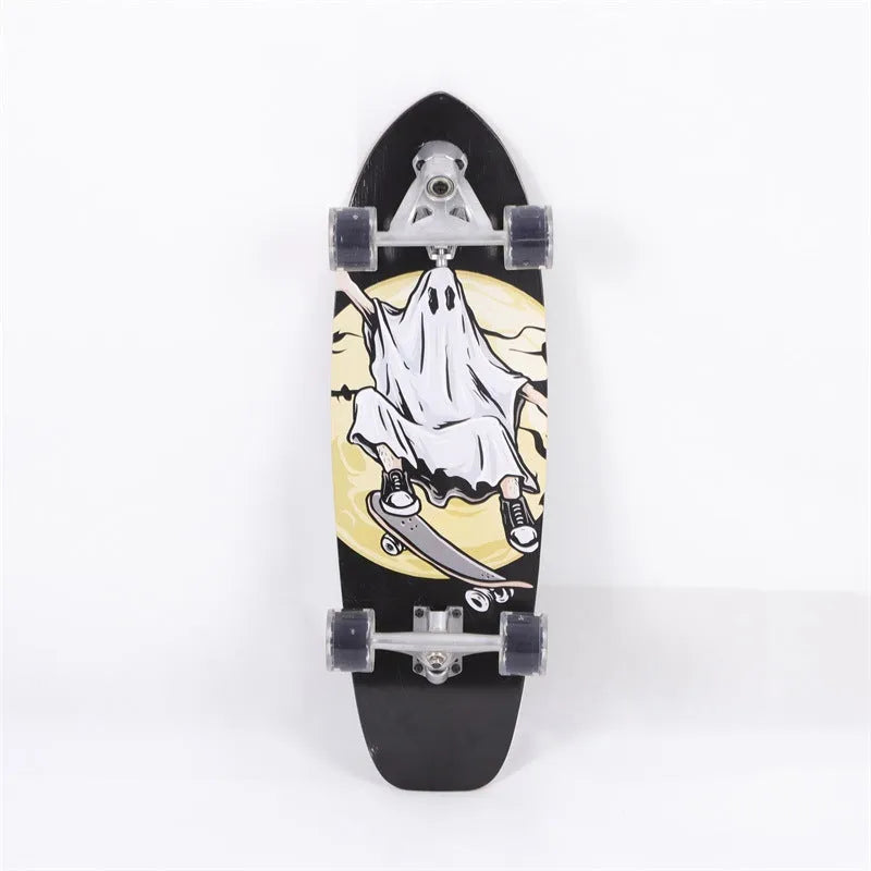 White 31-inch maple wood street scooter skateboard for urban commuting