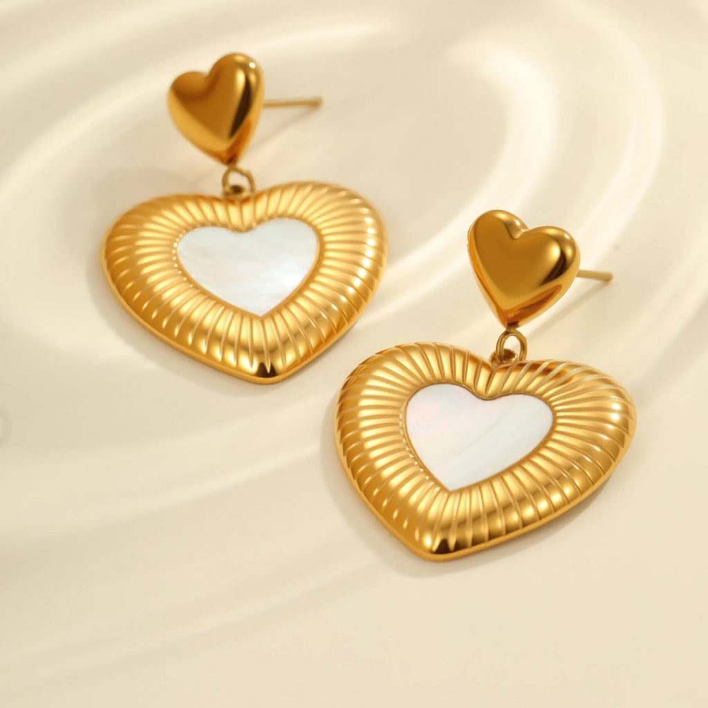Women's heart-shaped stainless steel earrings with 18K gold electroplating