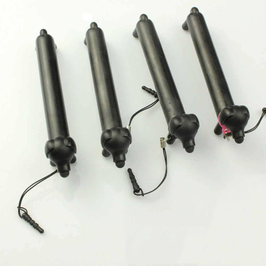 Black puppy-shaped touch screen stylus with extendable design and phone stand functionality