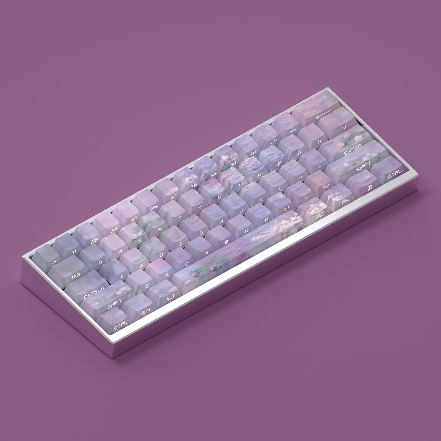 Wenshao sleeping lotus PBT key cap set with side-carved transparent legends, 130 keys for mechanical keyboards
