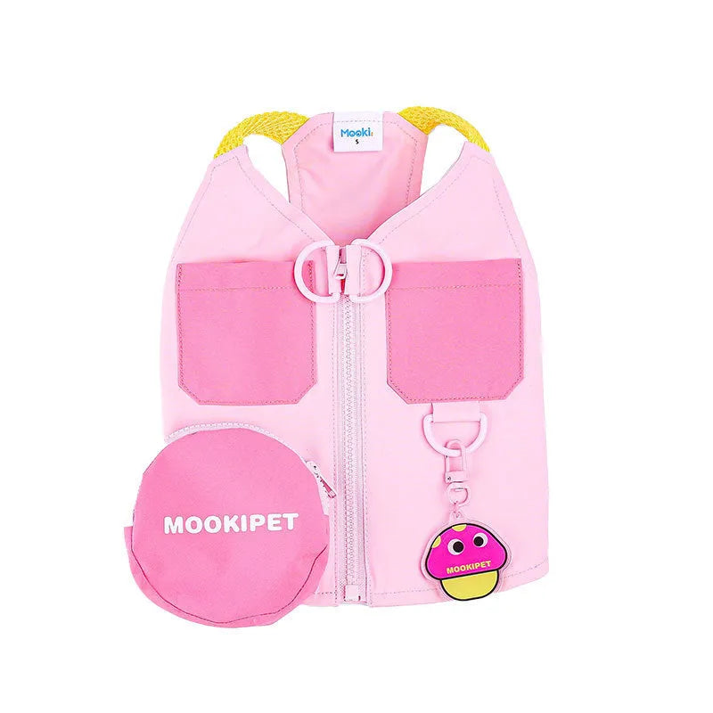 Pink lightweight polyester dog vest for small breeds on a white background