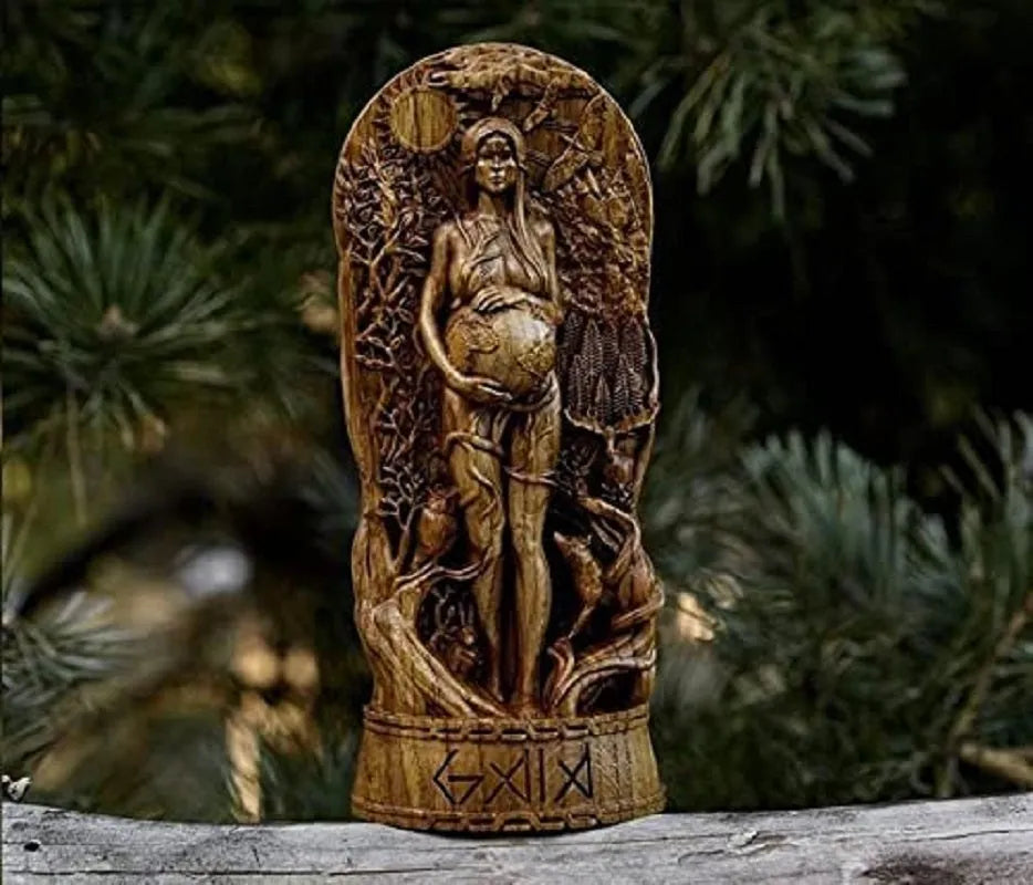 A detailed resin statue of a Greek Goddess, 22cm tall, for altar or garden decoration.