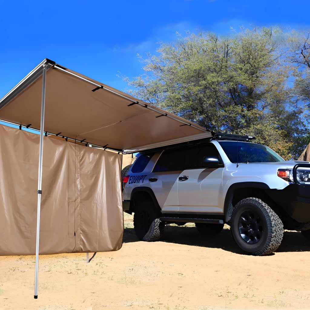 Green camouflage camping tent with aluminium poles showing two-room interior and optional side extension