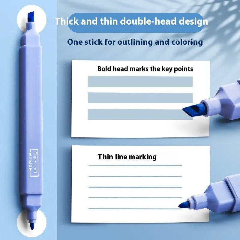 Double-headed fluorescent marker pens showing chisel and bullet tips in mixed colours
