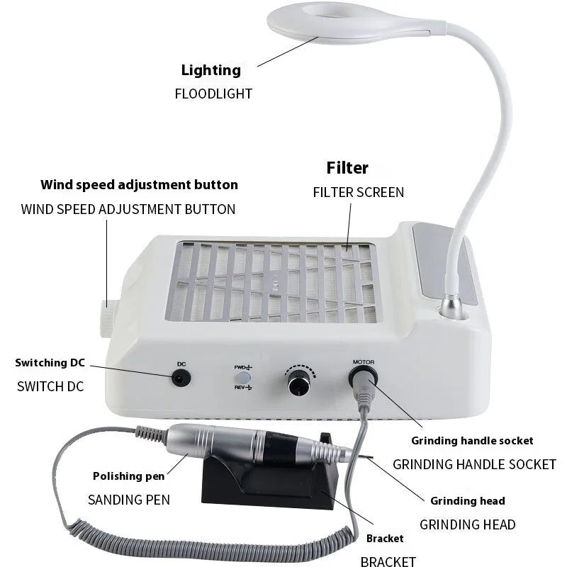 White multifunctional nail polishing machine with vacuum cleaner, American and European plug options