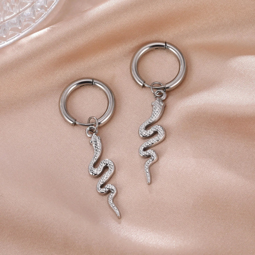 Vintage snake-shaped gold-plated stainless steel clip earrings with animal modelling