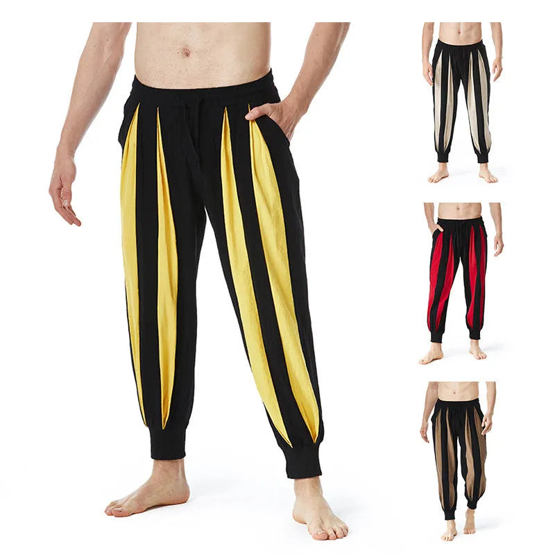 Men's straight cut casual trousers in khaki, brown, red, and yellow colours
