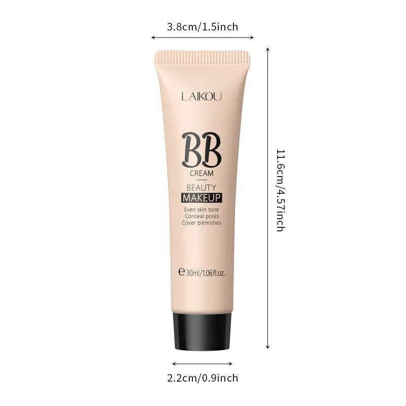 30ml tube of Natural Makeup BB cream shown alongside swatches of its nine skin tone shades.