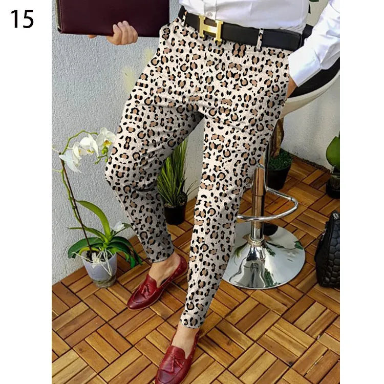 Men's slim fit plaid trousers with 3D printed pattern and straight leg design in colour RKKZ49