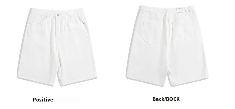 Men's light blue straight-leg denim shorts with five pockets on a mid waist.