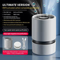 White desktop air purifier with USB cable for formaldehyde and odour removal