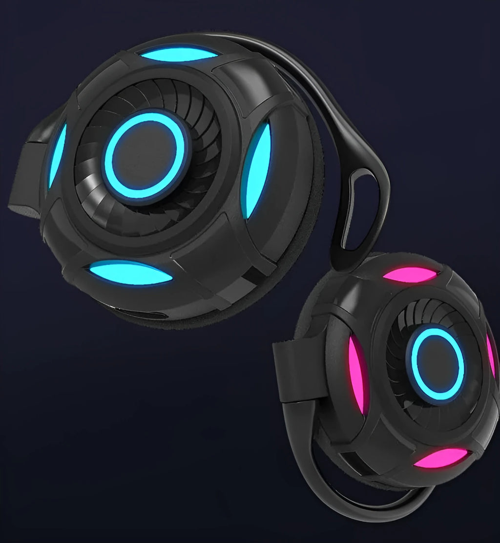 Black and white wireless hanging ear earphones with Bluetooth 5.0 and 10-metre range