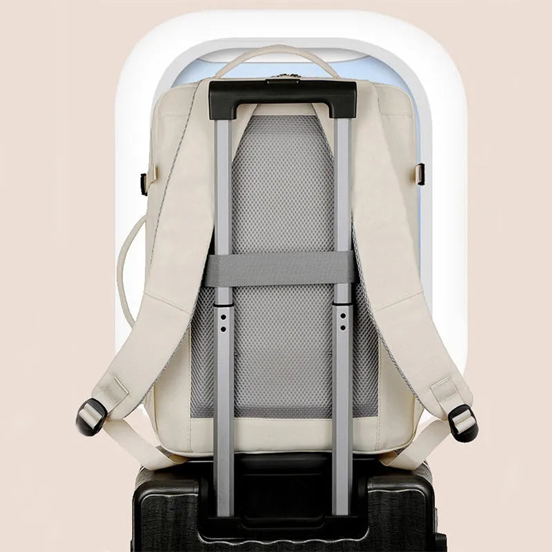 Large waterproof Oxford cloth backpack with multiple pockets, shown in one of five colours, holding a 15.6 inch laptop.