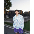 American three-dimensional floral pattern long sleeve shirt in chemical fibre blend polyester with loose fit design