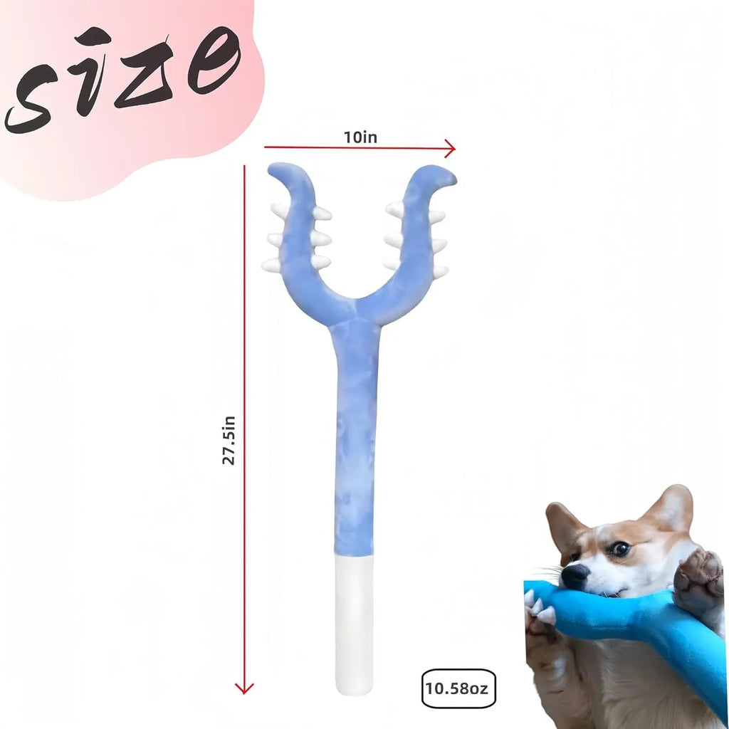 Blue plush cat wand toy with foam-filled head on a 70cm long stick for interactive pet play.