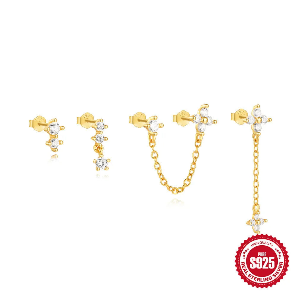 S925 sterling silver clover petal geometric earrings with cold style finish and gold electroplated options