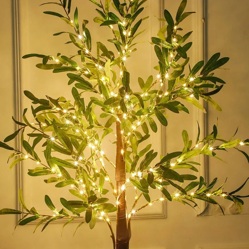 1.8m tall artificial olive tree lamp with warm white LED lights for outdoor courtyard decoration