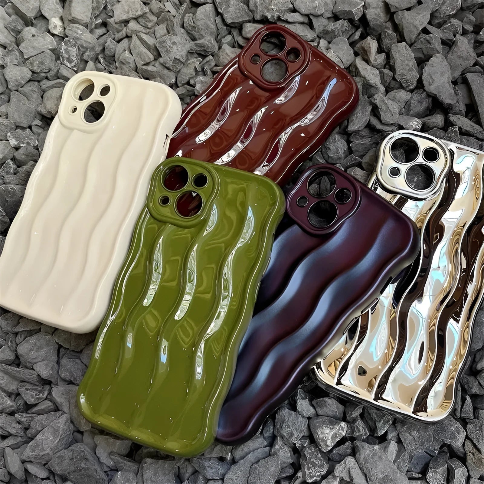 Silicone iPhone 17 case with water ripple design in multiple colour options