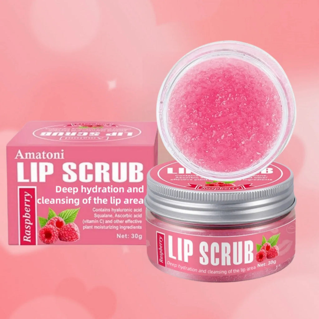Amatoni Lip Scrub Cream 30g pot in coconut raspberry vanilla watermelon flavours