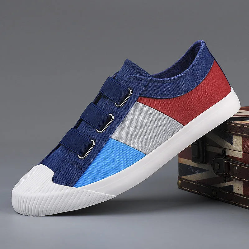 Men's low-top canvas sneakers with elastic band and round toe in multiple colour options