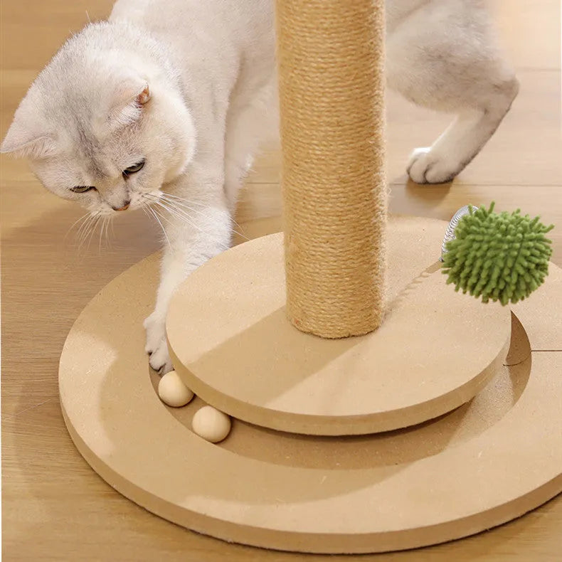 Vertical cat climbing frame with hemp rope scratching posts and density plate perches in canna colour