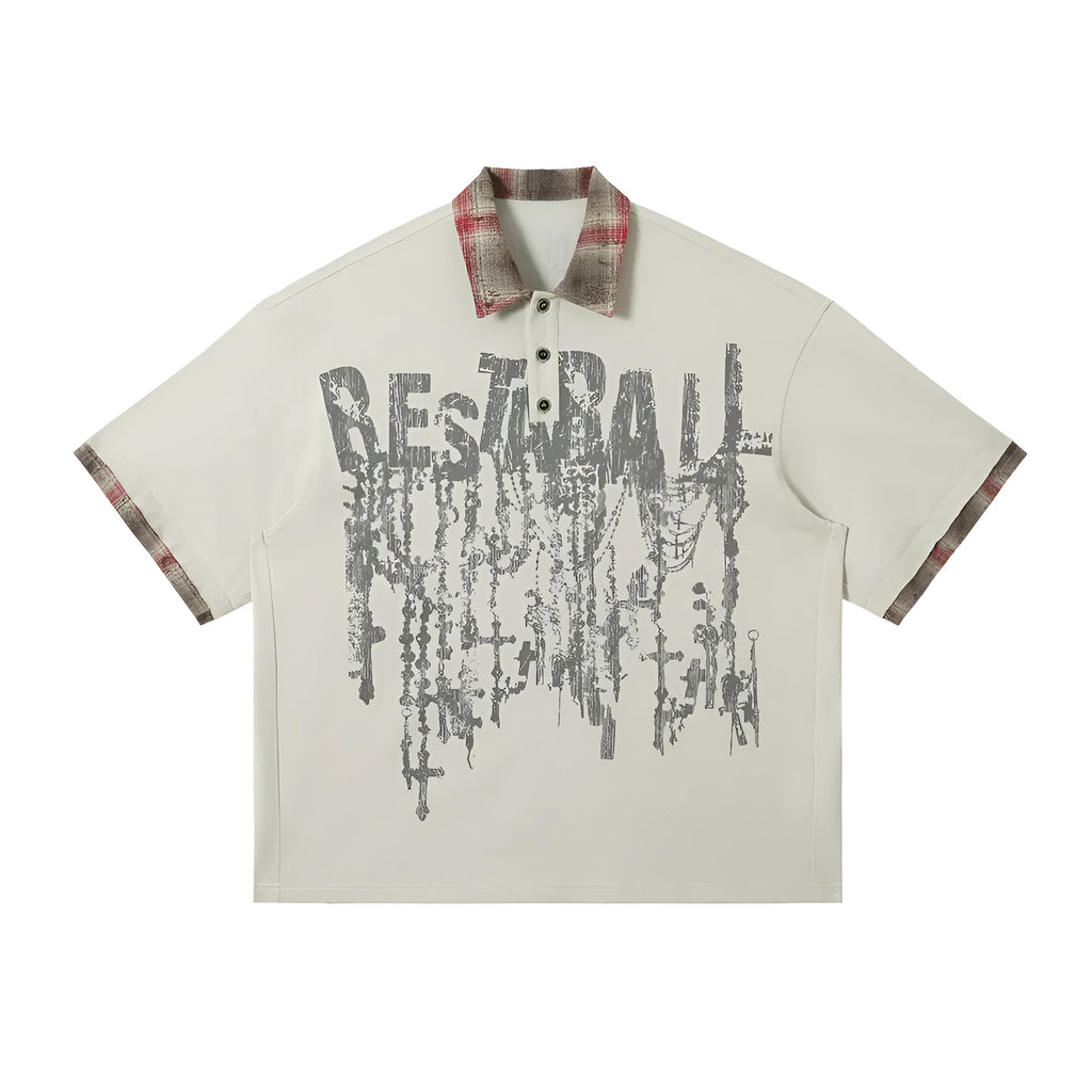 Men's loose fit asymmetric graffiti print cotton t-shirt in blue or red