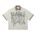 Men's loose fit asymmetric graffiti print cotton t-shirt in blue or red