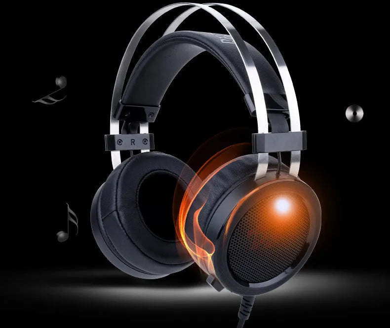 Black wired computer gaming headset showing the 3.5mm plug and long 2 metre cable.
