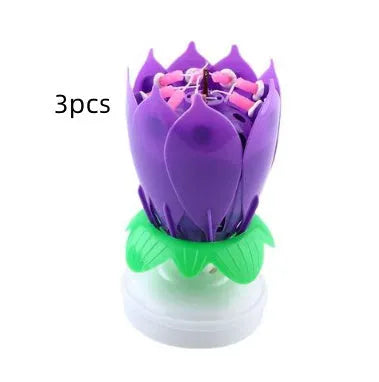 Musical lotus candle with eight petals, paraffin and ABS, 11 x 6 cm, in yellow rose red purple blue red