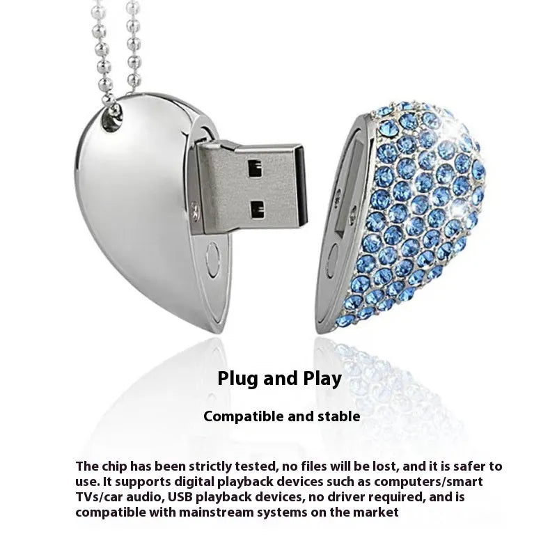 Creative brick-inlaid heart-shaped USB flash drive in multiple colours on a white background