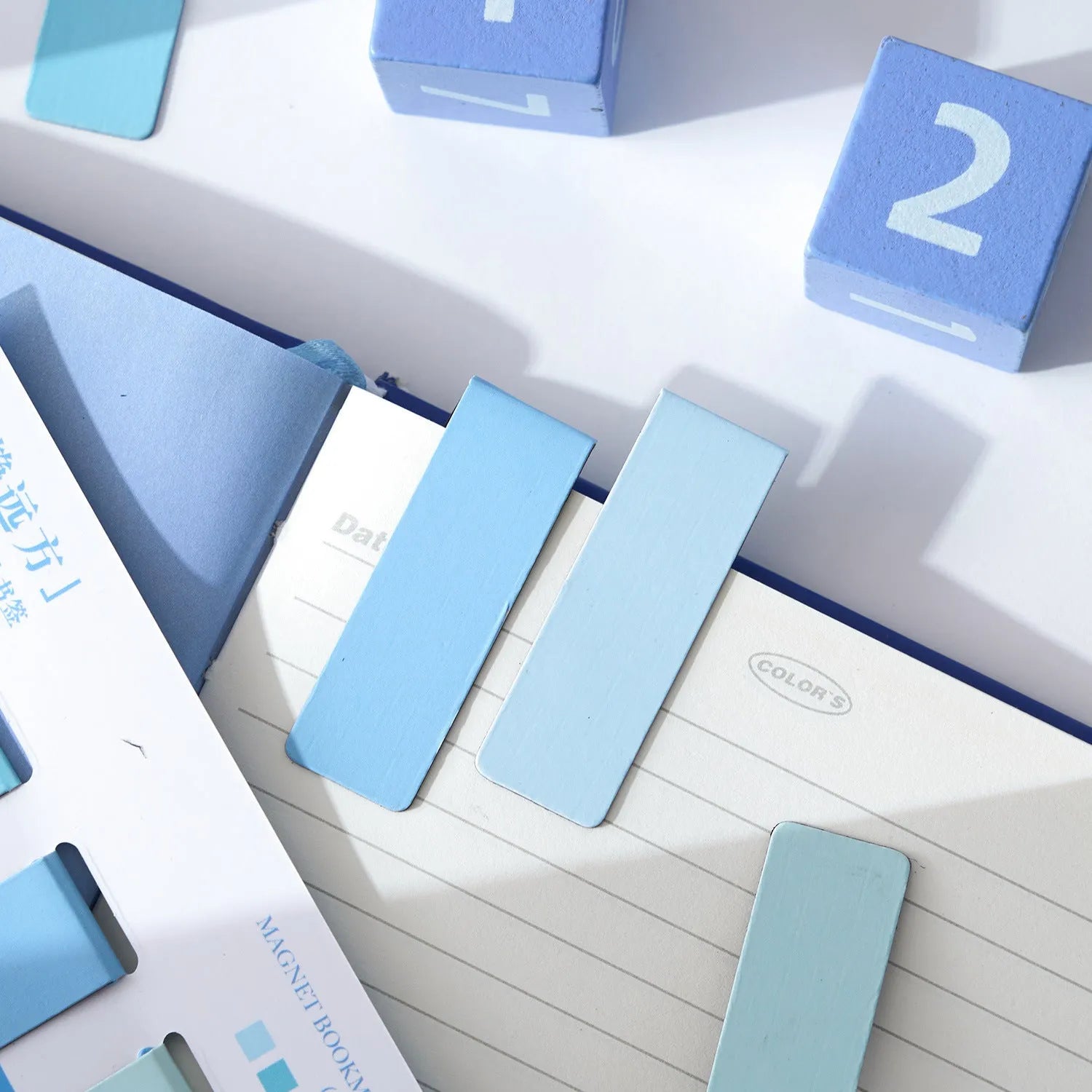 Four Morandi colour block magnetic bookmarks showing different palette combinations