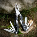All steel 14-in-1 multi-function pliers in black or silver grey, 10cm folded, 15.6cm developed, 420 steel
