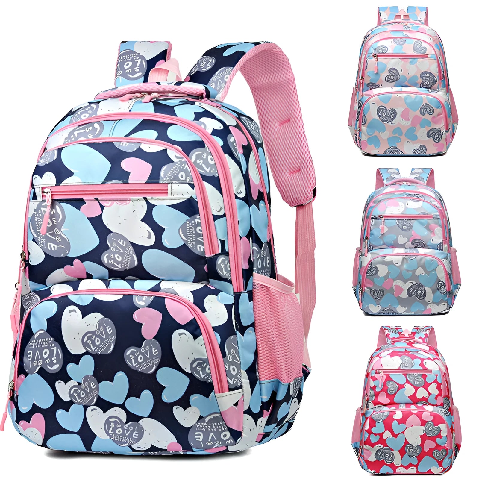 Blue children's schoolbag with air pillow shoulder straps and Oxford cloth exterior.