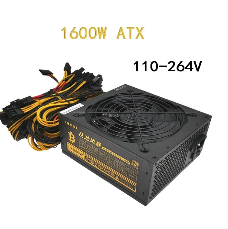 Black ATX server power supply for AMD computers with 110V compatibility and 2000W capacity