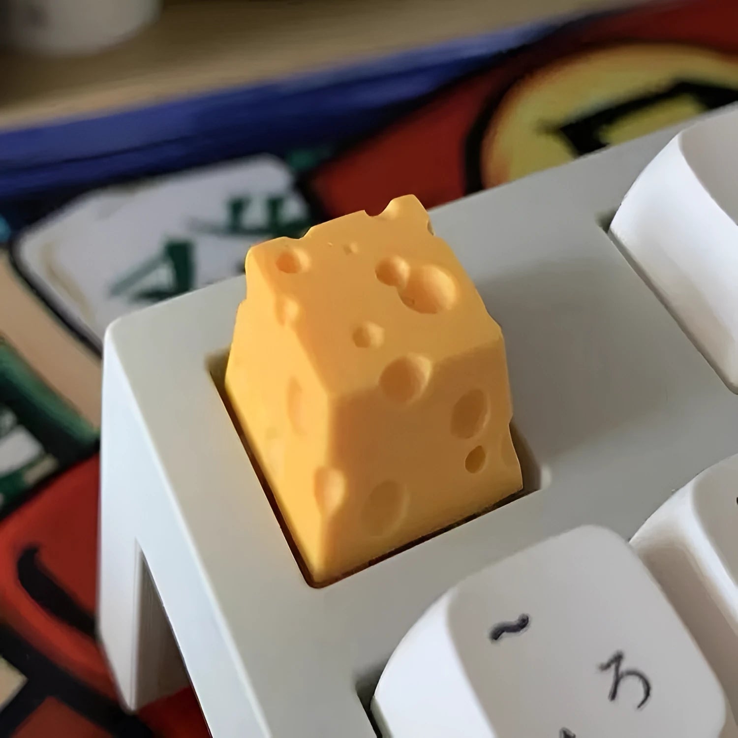 Yellow resin cheese mechanical keyboard keycap with three-dimensional design