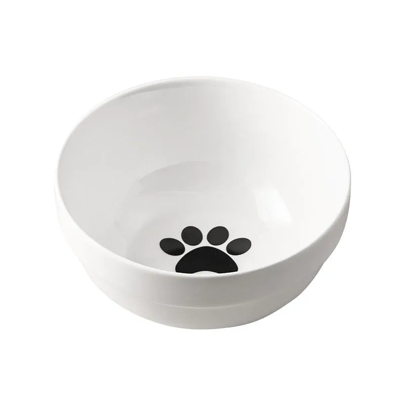 Ceramic pet bowl with iron frame featuring cat footprints pattern