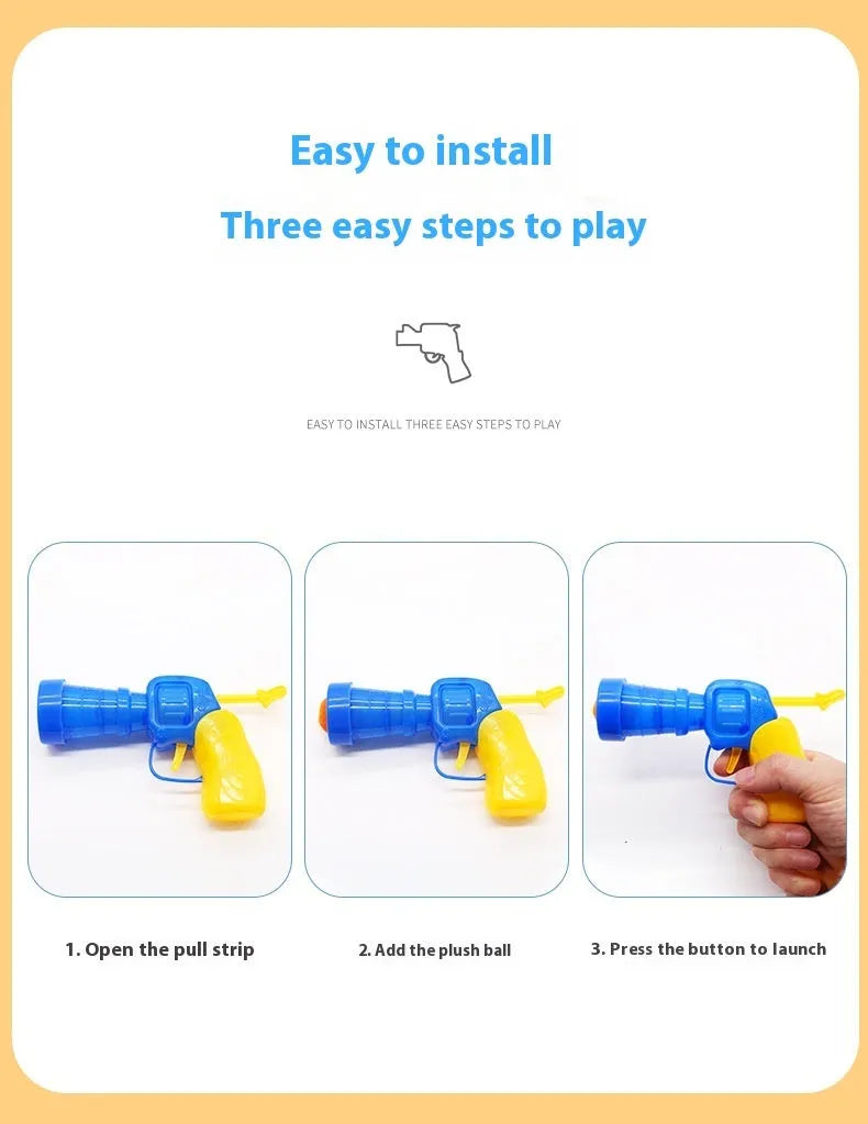 Interactive pet toy gun with plush firing balls for dogs and cats