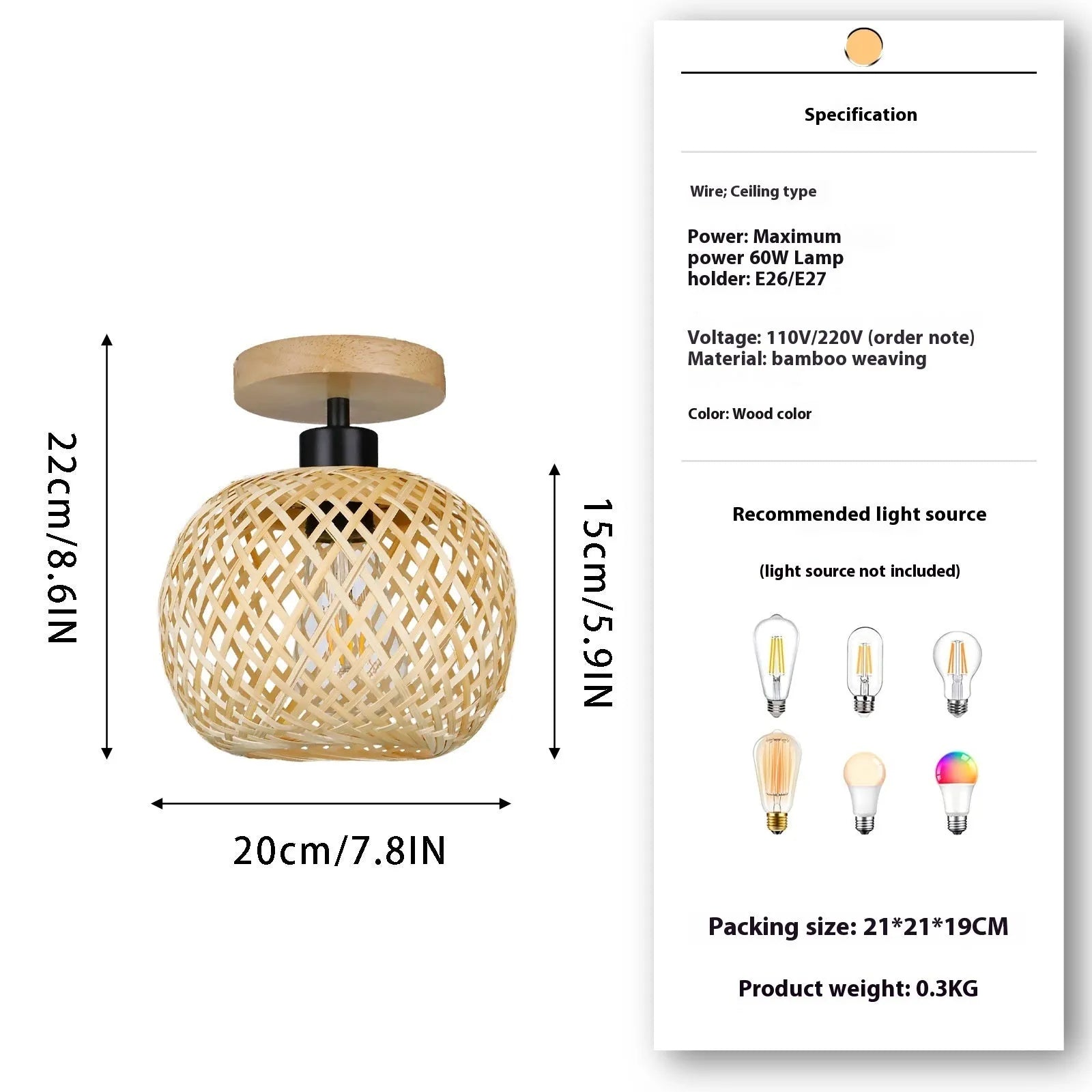 Bamboo Japanese-style pastoral ceiling lamp with wooden colour finish for hallway lighting