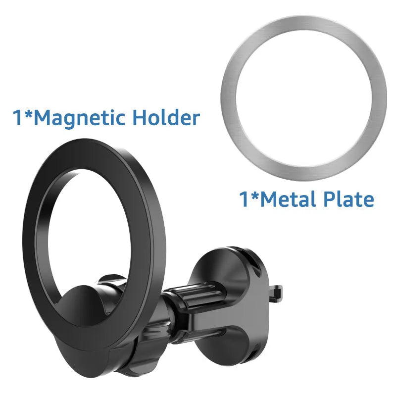Black magnetic suction car phone holder with O-ring for air vent mounting