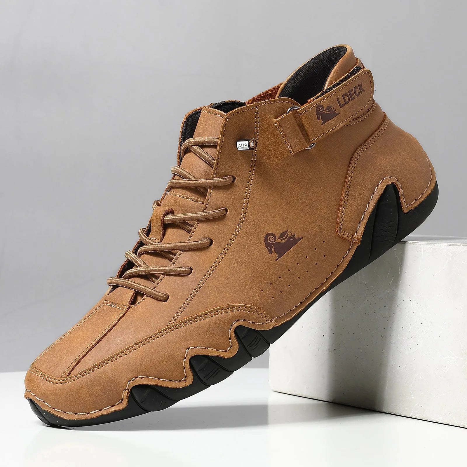 Men's high top octopus shoes in khaki colour with microfiber upper and rubber sole