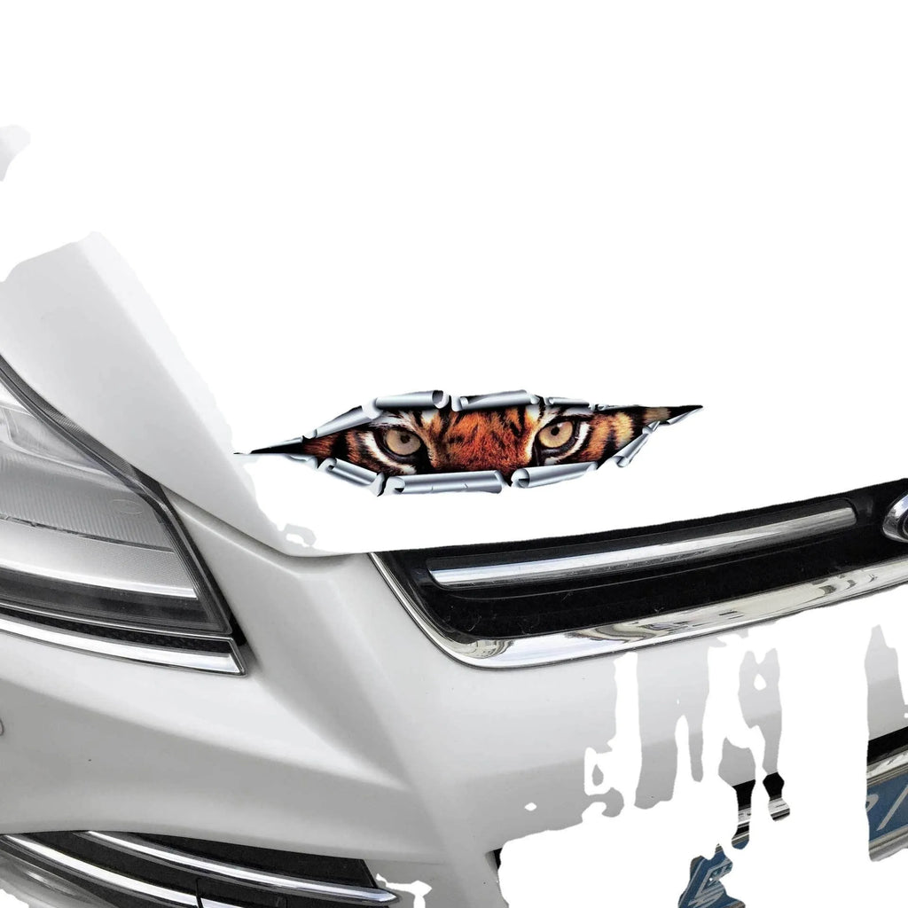 3D tiger eye and eagle eye pattern car door sticker on transparent PVC background